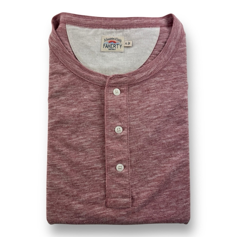 Faherty Short Sleeve Cotton Polyester Henley Shirt Heather Red Men's SizeXL
